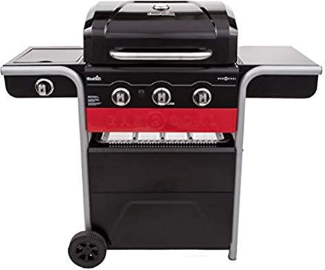 Char-Broil Gas2Coal Hybrid Grill – 3 bruciatori a gas e carbonella per barbecue con bruciatore laterale, nero.