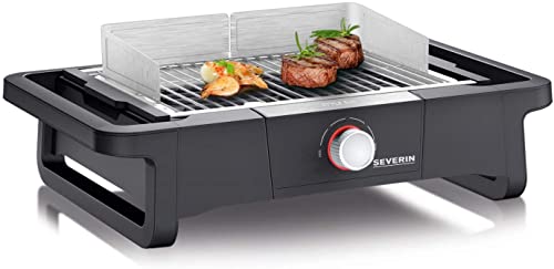 Severin Style Evo PG 8123 Barbecue elettrico per interni ed esterni, con avvio rapido fino a 350 °C, per balcone con distribuzione ottimale del calore, colore: Nero