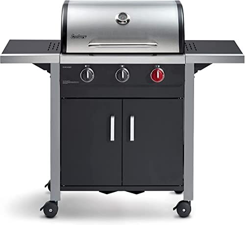 Enders Chicago 3 R Turbo Barbecue a Gas da esterno a 3 bruciatori, Griglia in ghisa, Turbo Zone, Coperchio in acciaio inox a doppia parete + Termometro BBQ, Switch Grid & Ruotine #