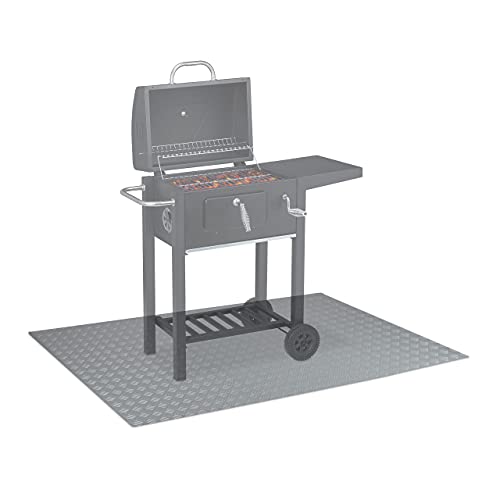 Relaxdays Tappeto per Barbecue, Tappetino Ignifugo, Protezione Pavimento Sotto Grill BBQ, Esterno, 150x100 cm, Argento