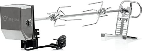 BBQ-TORO Set di spiedini per barbecue in acciaio inox, 70 cm, con motore in acciaio inox, 220 V – 240 V, con 2 fermagli per carne, girarrosto in metallo cromato, spiedo elettrico