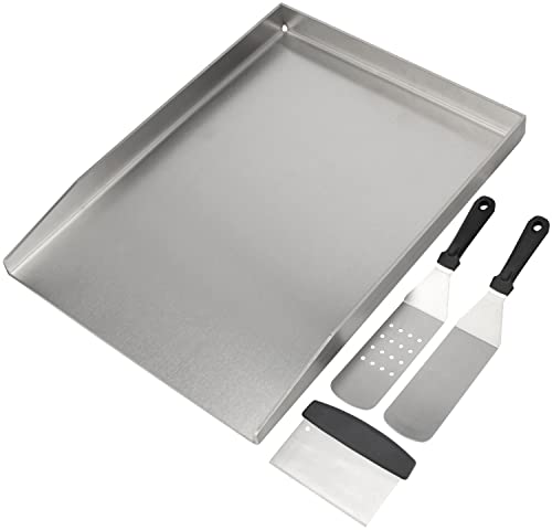 WELL GRILL Plancha, piastra per barbecue, in acciaio inox, 26 x 44,5 cm, con spatola per barbecue, set per la maggior parte dei barbecue a gas e barbecue a carbonella