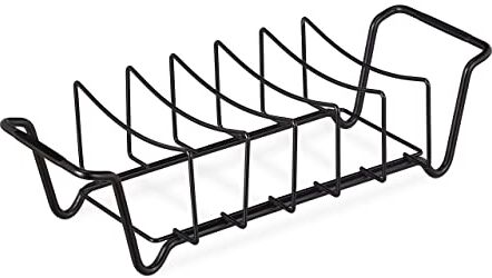 Relaxdays Supporto per Costine, Cestello 2in1 da Barbecue, Rib Rack per Costolette e Arrosto, Acciaio al Carbonio, Nero, 100%