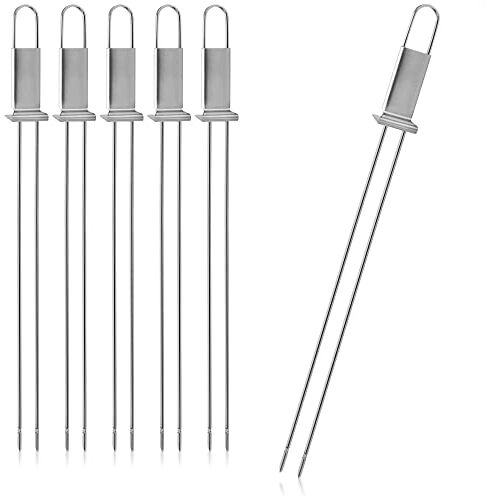 com-four ® 6x Spiedini per griglia premium con manico, doppio spiedino per barbecue in acciaio inossidabile 430, spiedini per kebab con doppia punta (06x doppio spiedino con cursore)