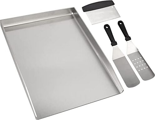 WELL GRILL Set di 45 x 30 cm in acciaio inox Plancha, spatola e raschietto per Napoleon Rogue e la maggior parte delle griglie a gas e a carbonella, universale per barbecue