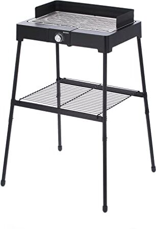 Severin PG  Barbecue elettrico 2200W con stand e temperatura regolabile con manopola a luce LED fino a 250 °C, Grill elettrico in acciaio, Griglia da tavolo per interni ed esterni, Nero