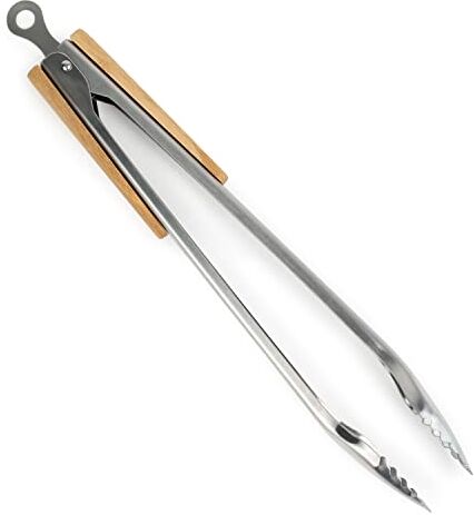 McBrikett Pinza da cucina e barbecue in acciaio inox, 42 cm, di alta qualità con manico in legno di bambù