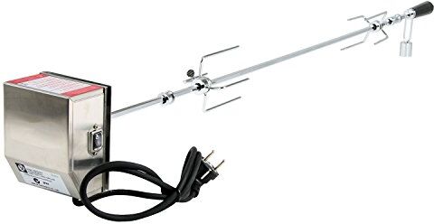 BBQ-TORO Set per spiedini, 120 cm, Incluso Motore in Acciaio Inox, 220V 240V, Incluso 2 Ganci per Carne, spiedo in Metallo Cromato, Set spiedo, girarrosto Elettrico