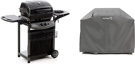 sochef Piùsaporillo Barbecue, Sistema di Cottura a Pietra Lavica, Nero, 52x122x103 cm & GC1000 Custodia Barbecue, Grigio, M