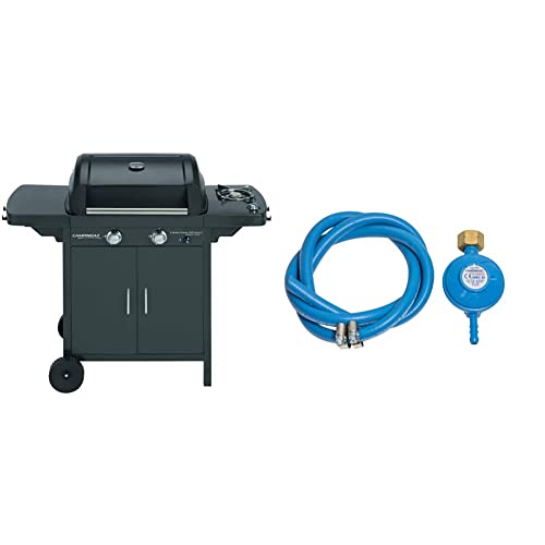 Campingaz 2 Series D Barbecue a Gas Serie 2 Classic EXS Vario a 2 fuochi, Potenza 7,5 kW & Kit, Tubo, Fascette per Bombole Attacco Italia Regolatore di Pressione del Gas Accessorio per Barbecue