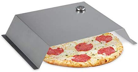 Relaxdays Inserto per Pizza BBQ, con Termometro, Box Forno, Acciaio Inox, 10x55,5x40 cm, Cover per Barbecue, Argento