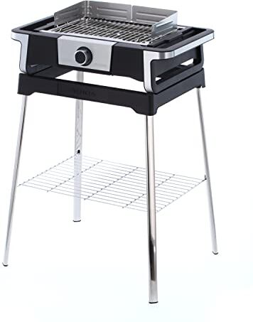 Severin SENOA DigitalBOOST S Barbecue elettrico con supporto, con avvio rapido fino a 500 °C, per balcone con superficie SafeTouch, in acciaio inox/nero,