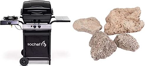 sochef Pi & ugrave;pepito Barbecue a Gas, Nero & Campingaz Roccia Lavica 3 Kg, Multicolore