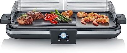 Severin PG  Barbecue Plancha per Carne, Pesce e Verdura, Barbecue da Tavolo da 2300W Pronto a Grigliare in Pochi Minuti, Grill Antiaderente con Superficie di Cottura 30x50 cm