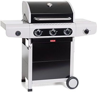 barbecook Siesta 310 Black Edition, Barbecue A Gas Professionale con 3 Fuochi Multifunzione, BBQ a Gas con Tavolino e Vassoio di Raccolta, Barbecue da Giardino, Facile da Spostare