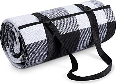 Paco Home Coperta Picnic Campeggio XXL Spiaggia Coperta Impermeabile Con Maniglia Leggera Compatta Portatile Isolante, Colore:Schwarz-Weiß 1, Dimensione:150x200cm