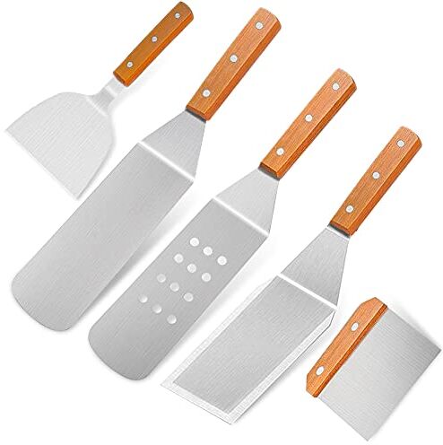 Home Safety 5 Pezzi Set di Spatole per Barbecue Professionale da Barbecue in Acciaio Inox per Griglia Piatta, Perfetti all'aperto Utensili per Teppanyaki Campeggio