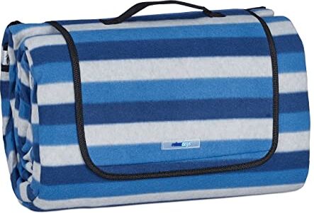 Relaxdays Coperta da Picnic XXL, 200 x 300 cm, Plaid Impermeabile da Spiaggia, Isolante, Telo con Manico, Bianco Blu