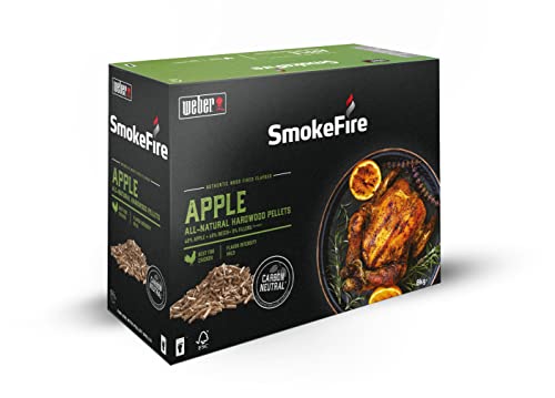 Weber SmokeFire  Pellet di legno duro per mele, ideale per pollo, scatola da 8 kg, barbecue e pellet di legno, 100% naturale e sostenibile, per barbecue e griglie a legna
