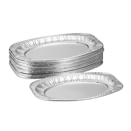 Relaxdays Vassoi in Alluminio, in Set da 25, L x P: 35 x 24 cm, Contenitori Ovali per Griglate e Barbecue, Argento