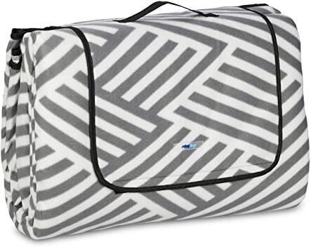 Relaxdays Coperta da Picnic XXL, 300 x 300 cm, Plaid Impermeabile da Spiaggia, Isolante, Telo con Manico, Bianco Grigio