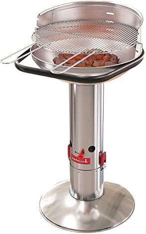 barbecook Loewy 50 Barbecue a Carbone con Protezione Antivento, Barbecue Rotondo con QuickStart e QuickStop, Regolabile in 3 Posizioni, Acciaio Inossidabile, griglia di Ø 47,5 cm