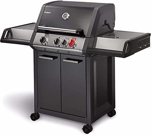 Enders Monroe Black Pro 3 K, Barbecue a Gas a 3 Bruciatori + Fornello, Griglia a gas da esterno, Griglia in ghisa + Zona Turbo, Tecnologia HEAT RANGE e FACILE PULIZIA #