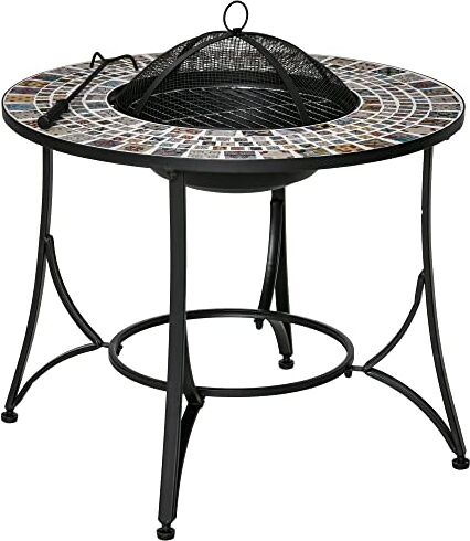 Outsunny Braciere Barbecue da Giardino con Coperchio Parascintille e Attizzatoio, 75x75x60cm, Nero