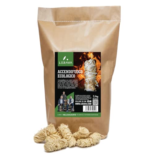 LERAVA ® Accendifuoco Ecologico ≈200pz Accende Istantaneamente e brucia per 10 Minuti accendifuoco Camino, Stufa, Legna, Barbecue Accendi Camino Ecologico 2,4kg