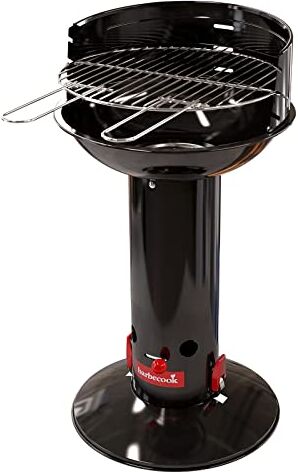 barbecook Loewy 40 Barbecue a carbone con protezione antivento, barbecue rotondo con QuickStart e QuickStop, regolabile in 3 posizioni, nero, griglia di Ø 40 cm