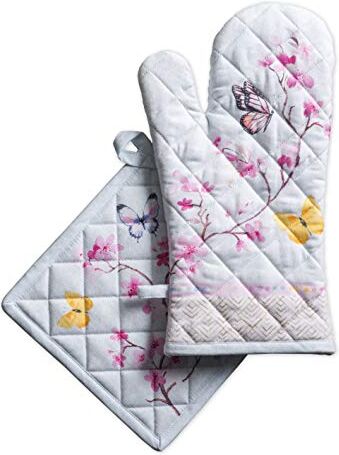 Maison d' Hermine Blossoms In Spring Set di guanti da cucina in 100% cotone (19 x 33 cm) e presina (20 x 20 cm) per barbecue, cottura, microonde, primavera, estate, festa della mamma