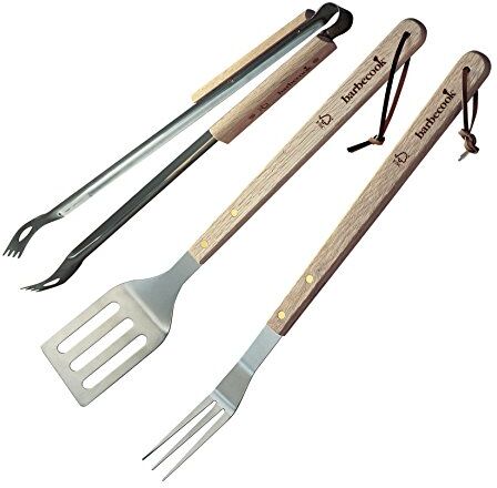 barbecook Set Standard per Barbecue con 3 Accessori per Barbecue in Acciaio Inox e Legno, Accessori per Barbecue