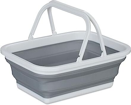 Relaxdays Bacinella Pieghevole con Manici, Catino Rettangolare da 8,5 l, PIC-nic e Campeggio, 15x38x28 cm, Bianco Grigio