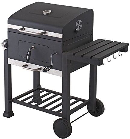 Tepro Griglia/Barbecue Modello Toronto , Trasportabile con 2 ruote, Piano di appoggio laterale, Temperatura regolabile, In acciaio inox, Nero e cromo