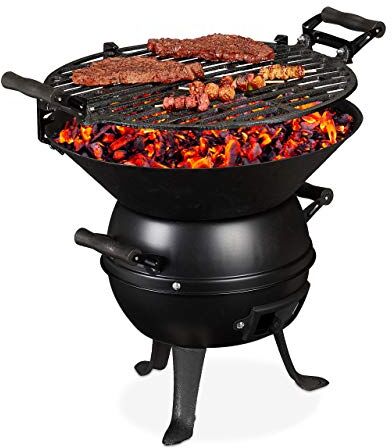 Relaxdays Grill, in Ghisa e Acciaio, Regolabile in Altezza, Portatile, Barbecue, Graticola di Cottura, Ø: 35 cm, Nero