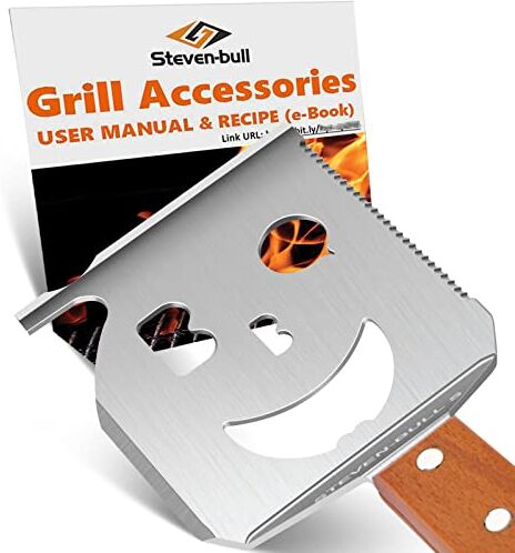 Bull Accessori per barbecue per griglia a gas, griglia a carbone, spatola 7 in 1 con raschietto, strumenti per griglia all'aperto, utensili per barbecue da 45.7 cm. Regali per papà, papà, marito.