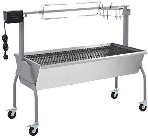 vidaXL Barbecue Griglia Carbonella con Spiedo Girrarosto Elettrico 4 Ruote BBQ