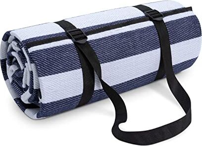 Paco Home Coperta Picnic Campeggio XXL Spiaggia Coperta Impermeabile Con Maniglia Leggera Compatta Portatile Isolante, Colore:Blau-Weiß 3, Dimensione:200x300cm