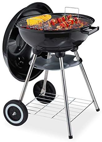 Relaxdays Barbecue a Sfera con Coperchio, Ripiano e Raccogli Cenere, Pieghevole e Portatile, Griglia da ∅ 40 cm, Nero