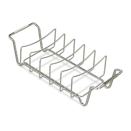 Relaxdays Supporto per Costine 2 in 1, Cestello per BBQ, Rib Rack, Multiuso, per Costolette, Acciaio, Argento