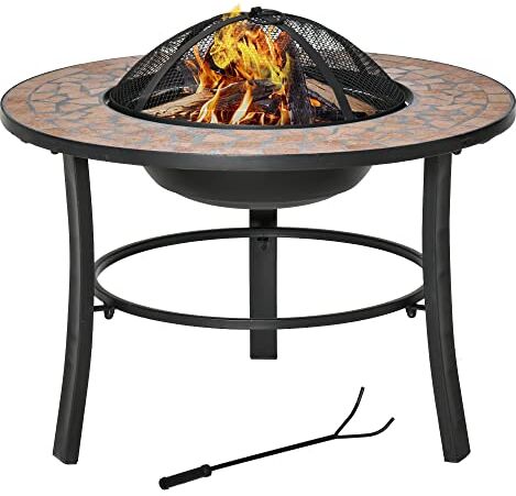 Outsunny Braciere Barbecue da Giardino con Coperchio Parascintille e Attizzatoio, 68x68x45cm, Nero