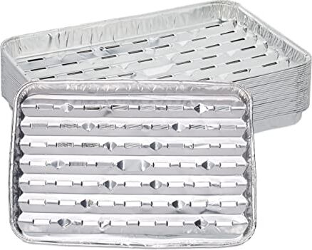 Relaxdays Vaschette in Alluminio per Barbecue, Set da 25, L x P: 34 x 22 cm, Contenitori Rettangolari con Fori, Argento