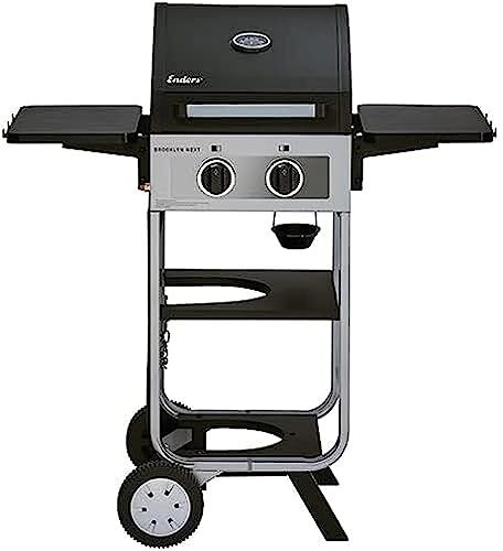 Enders Brooklyn Next 2 Barbecue a Gas, Griglia a gas campeggio con 2 bruciatori in acciaio inox, Coperchio con Termometro BBQ, Barbeque a 2 Ripiani laterali per Balcone ed Esterno #