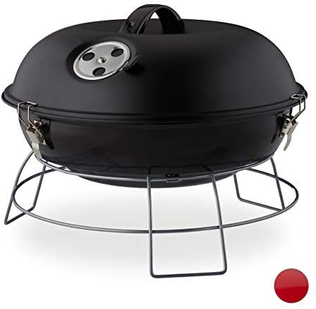 Relaxdays Barbecue a Sfera, Portatile, con Coperchio, Ampia Superficie di Cottura, Carbonella in Legno, Ø36cm, Nero