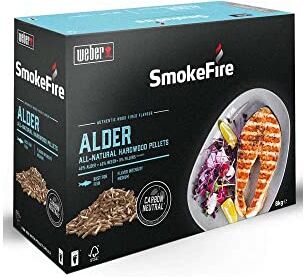 Weber SmokeFire  Pellet di legno duro, in ontano, ideali per pesci, scatola da 8 kg, per barbecue e affumicatore, 100% naturale, legno sostenibile per barbecue e griglie a legna