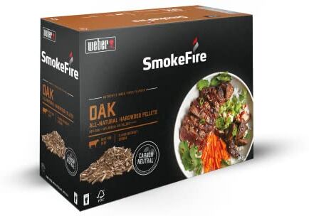 Weber SmokeFire  Pellet di legno massiccio di rovere, ideale per carne di manzo, scatola da 8 kg, per barbecue e affumicatore, 100% naturale e sostenibile, per barbecue e griglie a legna