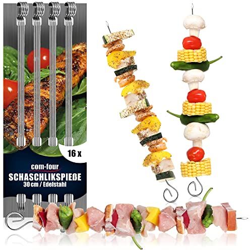 com-four ® 16x spiedini per kebab in acciaio inossidabile spiedini di carne lunghi 30 cm spiedini di verdure premium in un set (30 cm 16 pezzi)