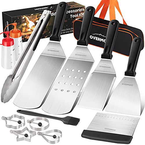 OVERMONT Set Barbecue 13 Pezzi Professionale Acciaio Spatola Inox Kit di Accessori per Grill, Ideale per Griglia,Campeggio,Feste All'aperto