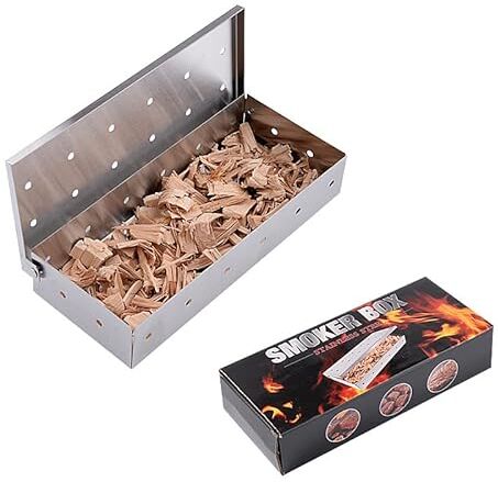 STOUCLA Affumicatore Acciaio Inox Barbecue, BBQ Aroma Box, Scatola per affumicatura per barbecue a gas,per affumicatori, barbecue a carbonella e a gas Smoker Box