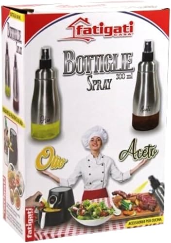 Generico Pack 2 Pz Bottiglie Spray Olio & Aceto 300 ml Vetro e Cromatura Argento Dosatore Dispenser Erogatore in Plastica Portatile Amici Grigliata Barbecue Pasta Insalata Cucina